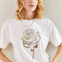 BIANCO LUCCI Printed Round Neck Drop-Shoulder Sleeves Regular-Fit T-shirt-47