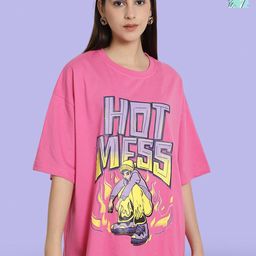 Fabflee Pack Of 2 Printed Drop-Shoulder Sleeves Cotton Longline Oversized T-shirts-image-89