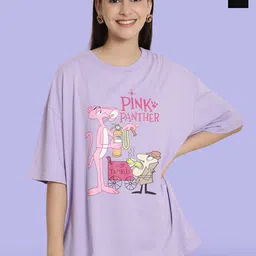 Fabflee Pack Of 2 Printed Cotton Longline Oversized T-shirts-image-96