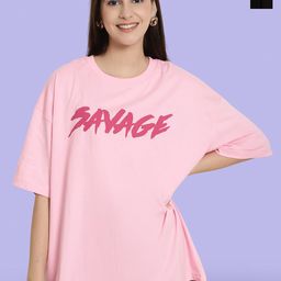 Fabflee Pack Of 2 Graphic Printed Cotton Longline Oversized T-shirts-image-100