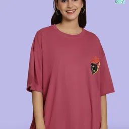 Fabflee Pack Of 2 Printed Cotton Longline Oversized T-shirts-image-95