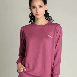 CHKOKKO Women Purple Solid Cotton T-shirt-image-22