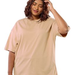 Bewakoof Plus Women Round Neck Solid Oversized Pure Cotton Plus Size T-shirt-image-86