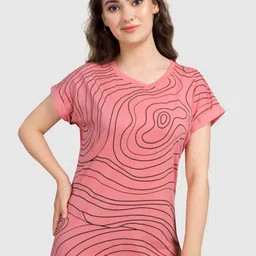 BAESD Abstract Printed V-Neck Extended Sleeves Pockets T-shirt-picture-0