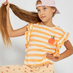 KIABI Girls Striped Round Neck Extended Sleeves Cotton Tops-picture-30