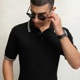 HIGHLANDER Men Textured Knitted Polo Collar Tshirt-image-97