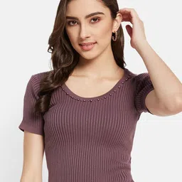 METTLE Self Design Scoop Neck Cotton Crop T-shirt-image-42