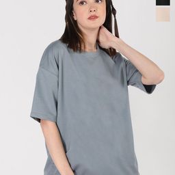 CHKOKKO Women Pack Of 3 Solid Drop-Shoulder Sleeves Oversized T-shirt-image-76