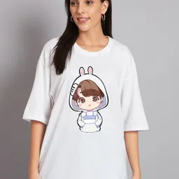 Imsa Moda Graphic Printed Drop-Shoulder Sleeves Longline Oversized Cotton T-shirt-image-8