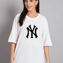 Imsa Moda Typography Printed Drop Shoulder Sleeves Oversized Cotton T-shirt-image-70