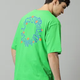 THE HOLLANDER Typography Printed Drop-Shoulder Sleeves Oversized Fit Cotton T-Shirt-image-42