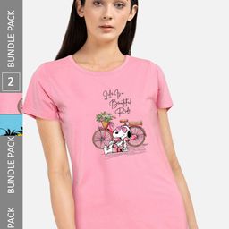 CHOZI Pack Of 2 Typographic Printed Cotton T-shirt-image-130