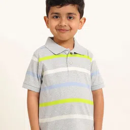 Campana Boys Striped Polo Collar Pure Cotton T-Shirt-image-12