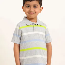 Campana Boys Striped Polo Collar Pure Cotton T-Shirt-image-10