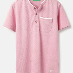 United Colors of Benetton Boys Self Design Henley Neck Pure Cotton T-shirt-image-73