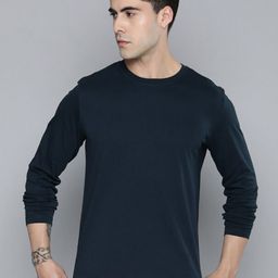 Mast & Harbour Navy Blue Round Neck Regular Fit Cotton T-shirt-image-37