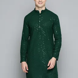 Jompers Men Mandarin Collar Embellished Pure Cotton Kurta-image-12