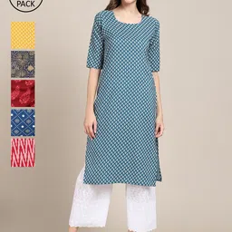 7Threads Women Multicoloured Geometric Striped Flared Sleeves Thread Work Block Print Crepe Kurta-image-13
