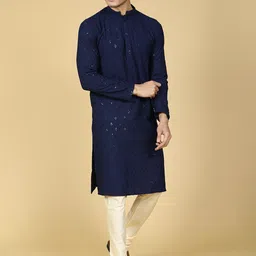 Sultan The King Of Kurta Ethnic Motifs Chikankari Regular Cotton Long Sleeve Kurta-image-59