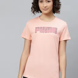 Puma Women Peach-Coloured Printed Round Neck Pure Cotton T-shirt-image-44