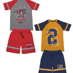Dollar Champion Kidswear Boys Pack Of 2 Assorted Printed Pure Cotton T-shirt with Shorts-3