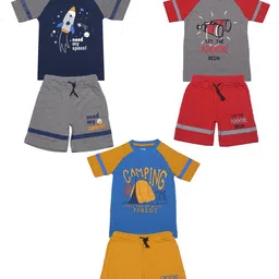 Dollar Champion Kidswear Boys Pack Of 3 Assorted Printed Pure Cotton T-shirt with Shorts-image-64