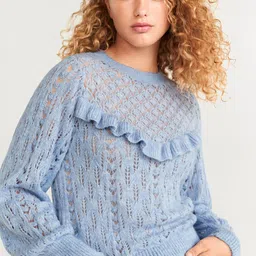 MANGO Women Blue Open Knit Pullover-image-99