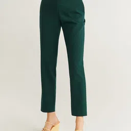 MANGO Women Green Straight Fit Solid Formal Trousers-image-52