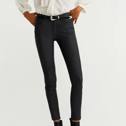 MANGO Women Black Coated Super Skinny Fit Low-Rise Clean Look Stretchable Jeans-image-16