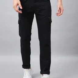 STUDIO NEXX Men Black Relaxed Straight Leg Straight Fit Cargos Trousers-image-44