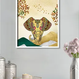 Art Street Yellow & Beige Elephant Trunk Framed Canvas Wall Art-45