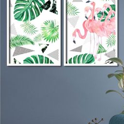 Art Street Set Of 2 Green & Pink Flamingos & Monestra Framed Canvas Wall Art-image-79