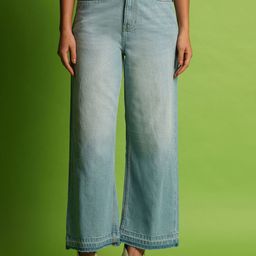 Globus Women Wide Leg Mid-Rise Clean Look Heavy Fade Pure Cotton Non Stretchable Jeans-image-55