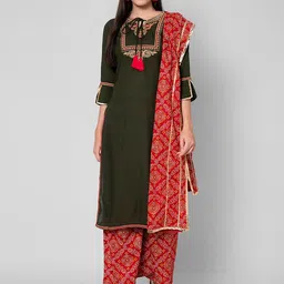 KALINI Women Green Ethnic Motifs Kurta with Palazzos & With Dupatta-picture-22