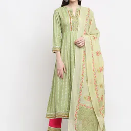 KALINI Women Sea Green Printed Gotta Patti Kurta with Palazzos & Dupatta-image-38