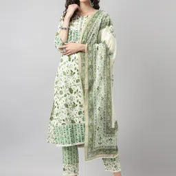 Neemiya Floral Printed Sequinned Pure Cotton Kurta With Trousers & Dupatta-picture-15