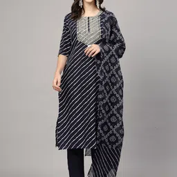 BAESD Leheriya Embroidered Thread Work Zari Kurta With Trousers & Dupatta-image-87