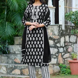 VIBE VISION Women Paisley Printed Regular Kurta with Trousers & With Dupatta-image-90