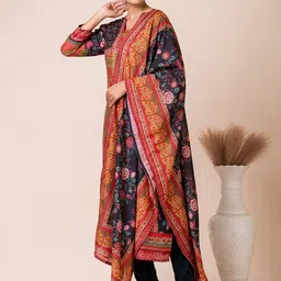 SARSO Ethnic Motifs Printed Regular Kurta with Trousers & With Dupatta image 5