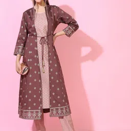 Vishudh Women Floral Viscose Rayon Kurta With Trouser and Jacket-picture-6
