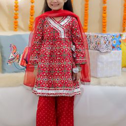 BownBee Girls Printed Regular Pure Cotton Kurti with Trousers & With Dupatta-picture-47