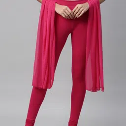 TWIN BIRDS Women Pink Solid Churidar-Length Leggings With Dupatta-image-61