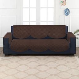 HOSTA HOMES Brown Patterned Quilted Velvet 5-Seater Sofa Covers With Arm Rest-image-88