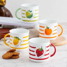 JCPL White & Red Set of 4 Printed Ceramic Matte Mugs 350 ml Each-11