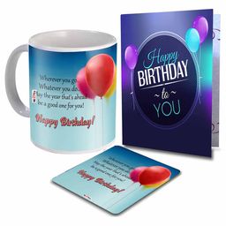 ME & YOU 3 Pcs Blue & White Printed Coffee Mug with Card & Coaster Birthday Gift Set-8