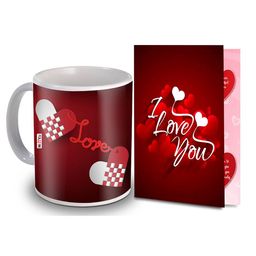 ME & YOU 2 Pieces Red & White Printed Coffee Mug With Greeting Card Home Gift Set-image-62