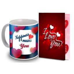 ME & YOU 2 Pieces Red & White Printed Coffee Mug With Greeting Card Home Gift Set-image-69