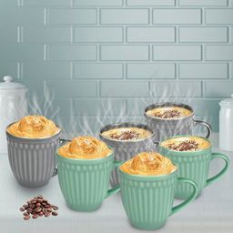URBAN CHEF Set of 6 Grey & Green Textured Ceramic Matte Mugs-21