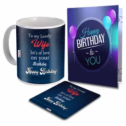ME & YOU Navy Blue & White 3 Pieces Printed Coffee Mug With Card & Coaster-image-99