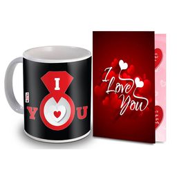 ME & YOU 2 Pieces Red & Black Printed Coffee Mug With Greeting Card Valentine Gift Set-image-61